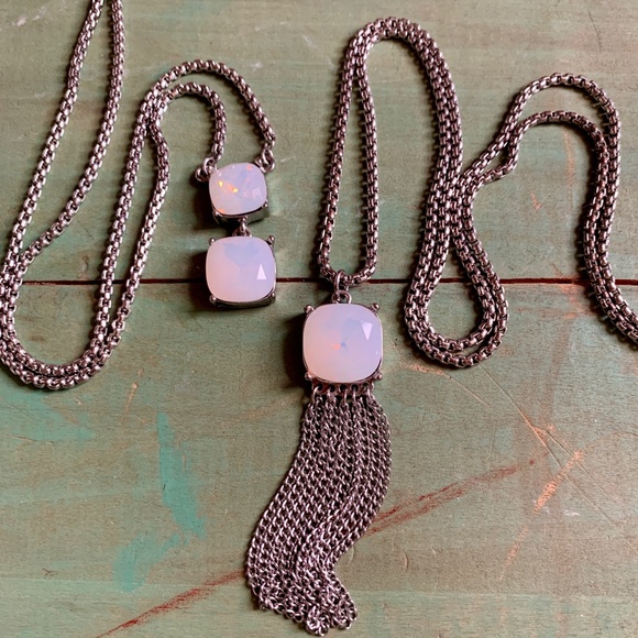 Faux Opal Crystal Silver Tone Layering Necklaces - Picture 8 of 13